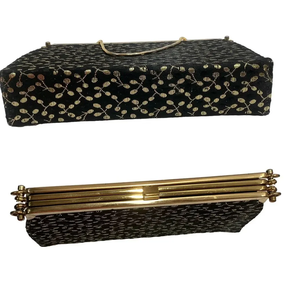 Vintage 60s Convertible Frame Bag Black Gold Evening Purse 3 Way L & M Bags